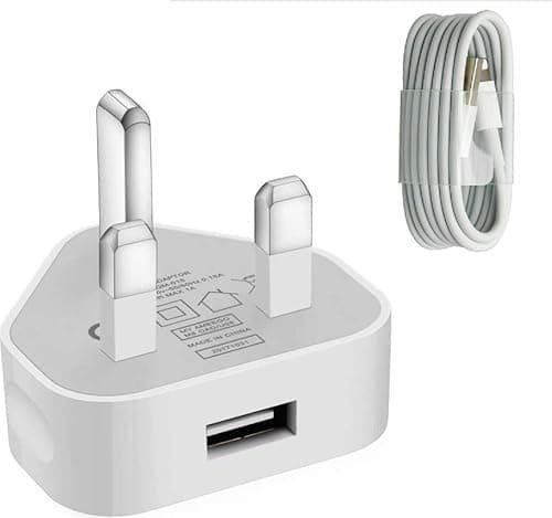 Image of technoplay CE tested 3 pin Charger Plug & USB Data Cable compatible with iPhones 11/11 pro max, X, XS,XR, XS MAXX 8, 7,6S, 7 Plus, 6S Plus,i-Pad 5th 6th 7th 8th Generation Mini 3 4 5 Pro1st 2nd