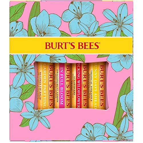Image of Burt's Bees Lip Balm Gift Set, Beeswax, Strawberry, Tropical Pineapple, Dragonfruit Lemon, In Full Bloom, 4x4.25g
