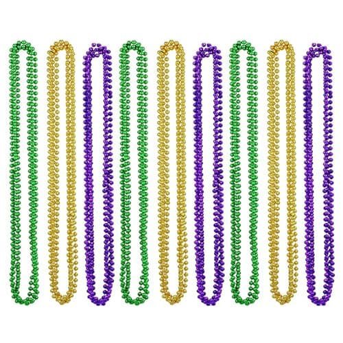 Image of RmKbe 24 Pieces Mardi Gras Beads Necklaces Metallic Colorful Bead Necklace Parade Throws Party Decorations for Men Women
