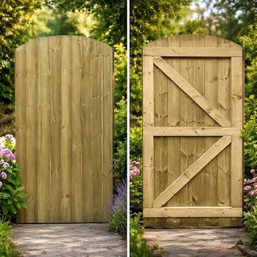 Image of Wooden Featheredge Dome Garden Gate Pedestrian Gate Wooden Pressure Treated 6ft 180cm,(180cm High x 99cm Wide x 6cm Deep)