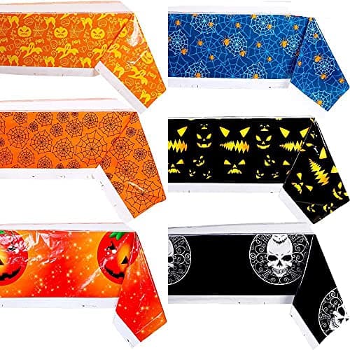 Image of NC Halloween Plastic Tablecloth Table Cover Tablecover Party Accessory Reusable Disposable Table Cover Pumpkin Cobweb Spider Pattern Table Cover for Halloween Party Decoration Supplies 6Pcs