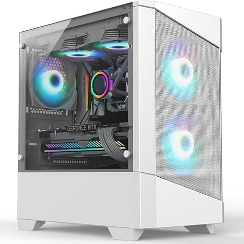 Image of iONZ KZ10W Mini Tower PC Gaming White Cube Case Micro ATX Airflow with 3 x 120mm RGB Fans