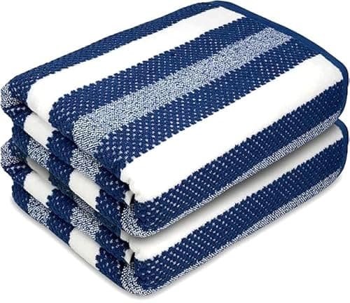 Image of Towelogy® Patterned Extra Large Bath Towels - 100% Cotton, Ultra Soft, Quick Dry Bath Towel Set - Premium Stripe Bath Sheets for Luxurious Comfort and Style - Bath Sheets Set of 2 (Navy)
