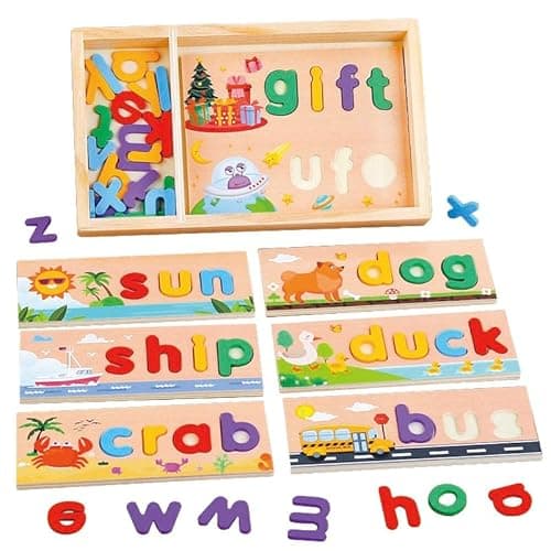 Image of KUKUTrue® Montessori Toy for 3 4 5 6 7 8 Years, Educational Toys for 3+ Year Olds, Alphabet Puzzle, Wooden Box Spelling Word, Gift 3-8 Kids Boys Girls
