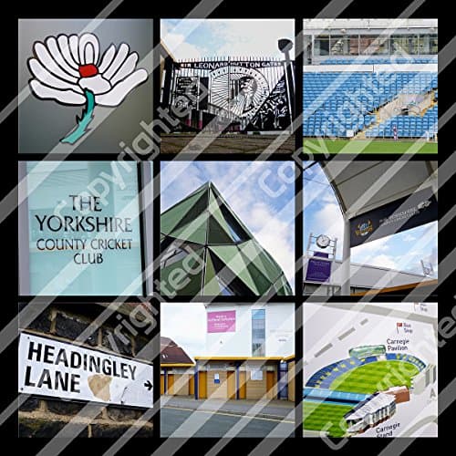 Image of Yorkshire County Cricket Club YCCC Headingley Stadium Photo Montage Wall Art Print 30cm x 30cm Fan Supporter Gift (Black)