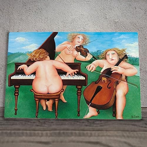 Image of Global Designs Meadows Suite Ceramic Tile Wall Art PicturePlaque Sign Nude Muscians UV Printed Artwork By Beryl Cook Wall Or Freestanding 20x30cm