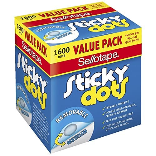 Image of Sellotape Sticky Dots Removable Box/1600 Sellotape Sticky Dots Removable Value Pack 1600 Dots/Box (Clear Double Sided Adhesive Dots), (Sticky Dots Permanent 12 x Sleeves)