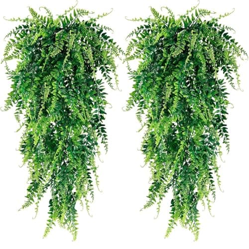 Image of Novastream 2 Pcs (Not Pot) Hanging Plant, Artificial Plants, Fake Trailing Plant, Fake Ferns Faux Persian for Indoor & Outdoor, Garden, Balcony, Farmhouse, Wedding Arch, Jungle, Beach, Birthday Party