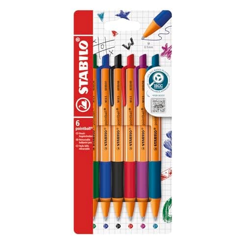 Image of STABILO pointball - Ballpoint Pen - Pack of 6 - Red, Blue, Black, Green, Turquoise, Lilac
