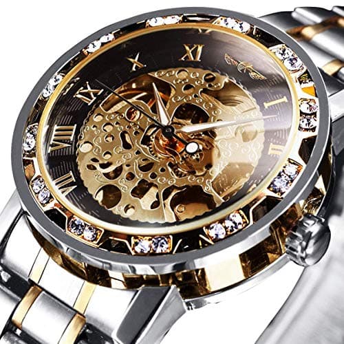 Image of Watches, Men's Watches Mechanical Hand-Winding Skeleton Classic Fashion Stainless Steel Steampunk Dress Watch for Men