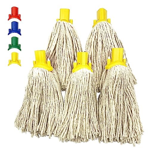 Image of Mop Heads Replacement, Colour Coded Self Threading Socket Cotton Mop Head No.12 PY (Yellow, Pack of 5)