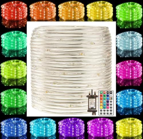 Image of RcStarry 30M/100FT Dia 3MM Rope/Wire Lights 16 Colors Changing, Indoor Outdoor String Light Plug in, 300 LEDs IP67 Waterproof Rope Light with Remote for Bedroom Wedding Patio Deck, Bedroom and More