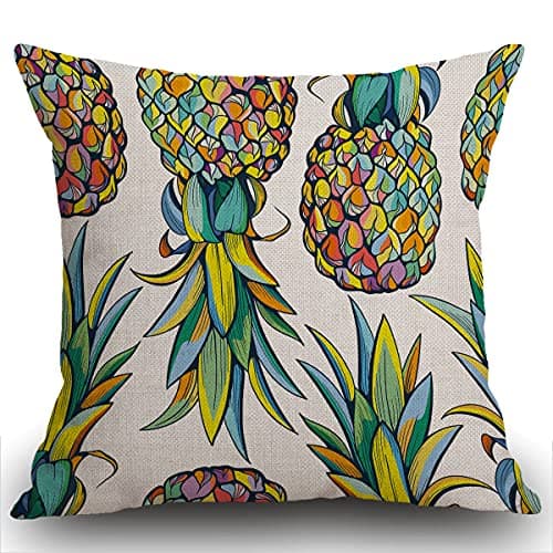 Image of Smooffly Colorful Pineapple Cushion Cover,Seamless Pattern Design Art Soft Linen Pillow Case for Decorative Bedroom/Livingroom/Sofa/Farm House - Couch Pillow Cover 18x18 Inch 45 x 45 cm