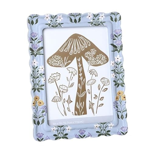 Image of Heaven Sends Grey Wood Floral Print Photo Frame – Wooden Frame with Scalloped Edge – Fits 5 x 7 Photos