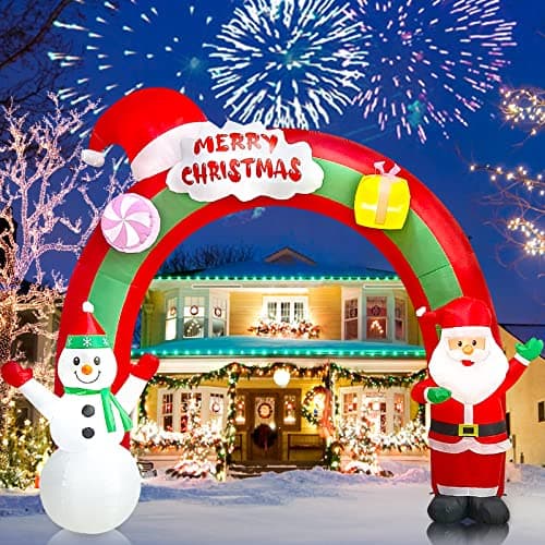 Image of EBANKU 9 FT Christmas Inflatable Santa Claus Snowman Rainbow Archway Decorations with Build-in LEDs, Holiday Inflatables Decorations for Party Indoor, Outdoor, Lawn, Garden Decor