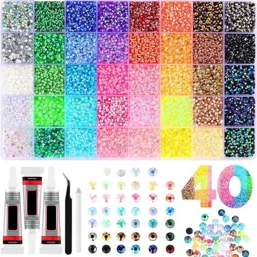 Image of Bedazzling Kit Bedazzle Kit, 40 Colors Diamond Rhinestones 3mm 32000 Pcs Resin Jelly Flatback Gems, Bedazzling Kit with Glue & 3Pcs Tools for Diamond Art, Clothes, Shoes, Nail Art, Books, Phone Cases