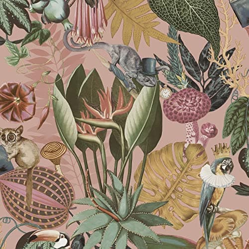 Image of Holden Wonderland Wallpaper Tropical Exotic Animals Blush Pink/Multi 13400