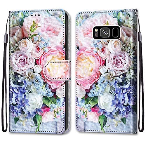 Image of Mo-Somnus Compatible with Samsung Galaxy S8 Case, PU Leather Flip Wallet Phone Cases Cover with Viewing Stand & 3 Card Holder, TPU Shockproof Magnetic Protective Folio Cover (Flower 3)
