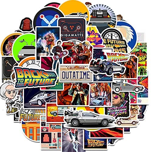 Image of Back To The Future Stickers for Skateboard(50PCS),Gift for Children Teens Adults Waterproof Funny Movie Stickers Pack for Laptop,Vinyl Stickers for Water Bottle,Car,Bumper,Motorcycle,Bicycle,Scrapbook