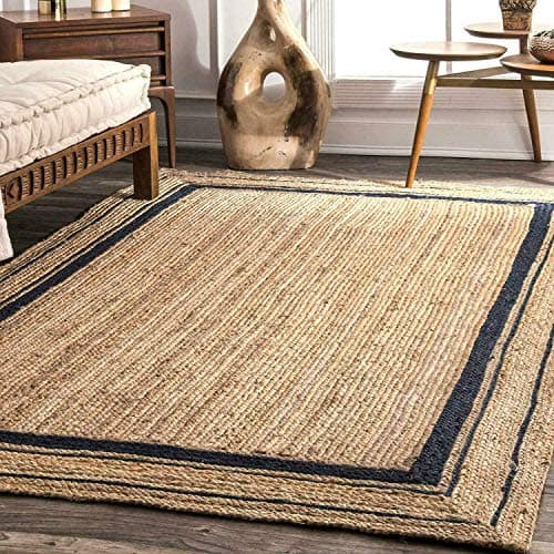Image of Ripaz Vogue -Hand Braided Jute Rug Natural with Black Line Rectangle Area Handmade Rug for Home Decor (60 x 120 cm (2 x 4 ft))