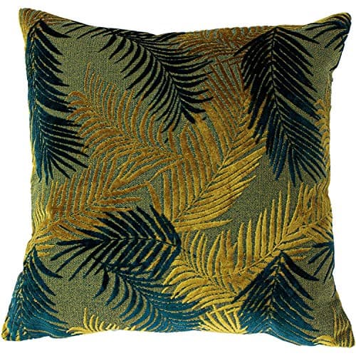 Image of Paoletti Palm Grove Cushion Cover, Gold/Teal, 50 x 50cm