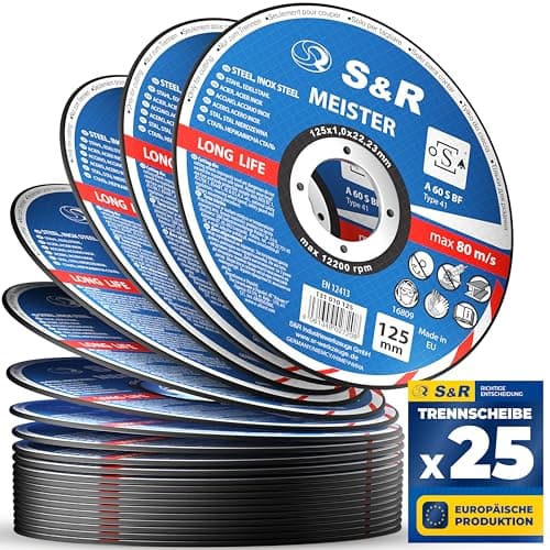 Image of S&R 25x Ultra-Thin Metal Cutting Discs – 125 x 1.0 x 22.23 mm | A60 S-BF | For Inox, Stainless Steel, Steel | Angle Grinder Blades