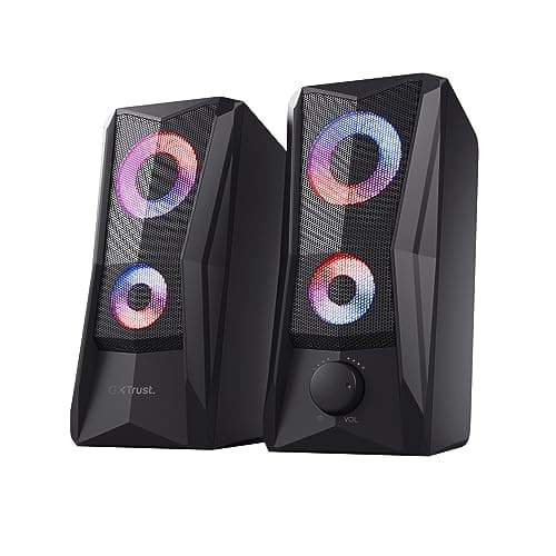 Image of Trust Gaming GXT 606B Javv PC Speakers 2.0 with RGB Lights, 12W (6W RMS), 3.5 mm Jack, Metal Grille, USB Powered Gamer Sound System, Compact Stereo Computer Speakers for Desktop/Laptop - Black