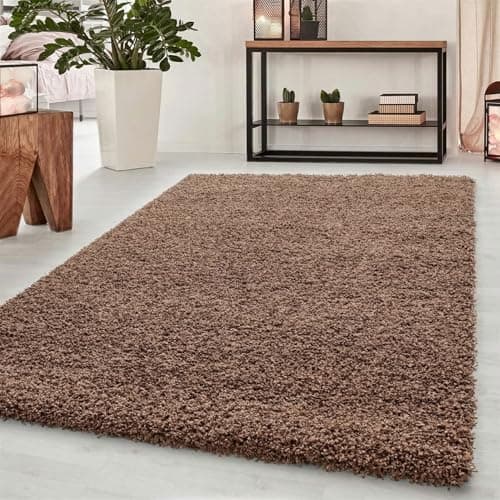 Image of Abaseen Small Large Shaggy Rug Modern Rugs Living Room Extra Large Small Medium Rectangular Size Soft Touch Thick Pile Living Room Area Rugs Non Shedding (Mocha, 60x110 cm)
