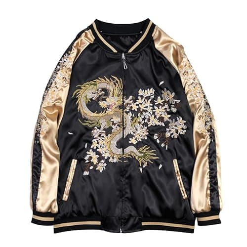 Image of Sukajan Embroidery Souvenir Jacket Bomber Jacket Embroidered Japanese Clothing… (XL)