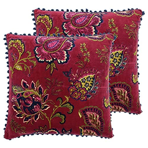 Image of Paoletti Malisa Polyester Filled Cushions (Twin Pack), Cotton, Pomegranate