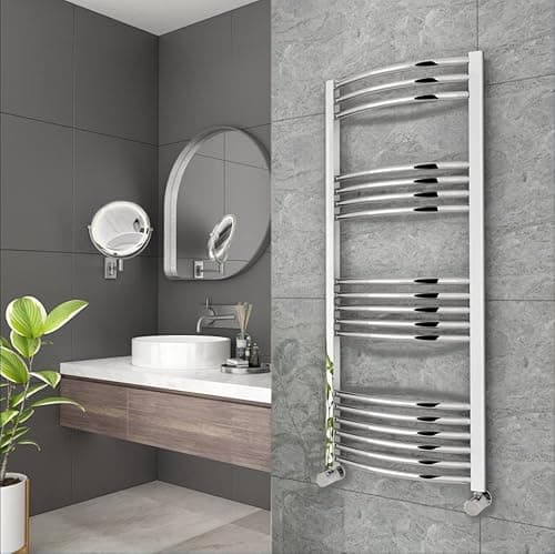Image of lauenberg 500x1200mm Towel Warmer Curved, Wall Mounted Chrome Plated Steel Bathroom Towel Rail Radiator, Suitable for Central Heating, Electric and Dual Fuel