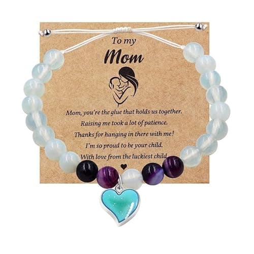 Image of Uloveido Handmade Charm Temperature Sensitive Color Changing Heart Mood Bracelet for Women, Semi-Precious Stone Adjustable Bracelet for Mom Mother Day Gift with Message Card Box Y3700