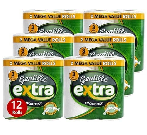 Image of Gentille Extra Kitchen Roll Twin Pack – 3-Ply Ultra Strong, Absorbent & Thick Multipurpose Kitchen Paper Towels (12 Rolls)
