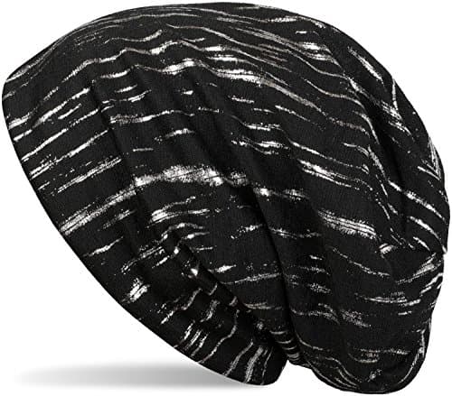 Image of styleBREAKER Beanie with Metallic Stripes, Slouch Long Beanie, Unisex 04024120, Colour:Black
