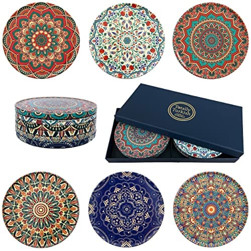 Image of Totally Turkish – Patterned Drink Coasters Set of 6 – Giftable Design Drinks Mat Set – Non-Scratch Top & Non-Slip Cork Base (Anatolia)