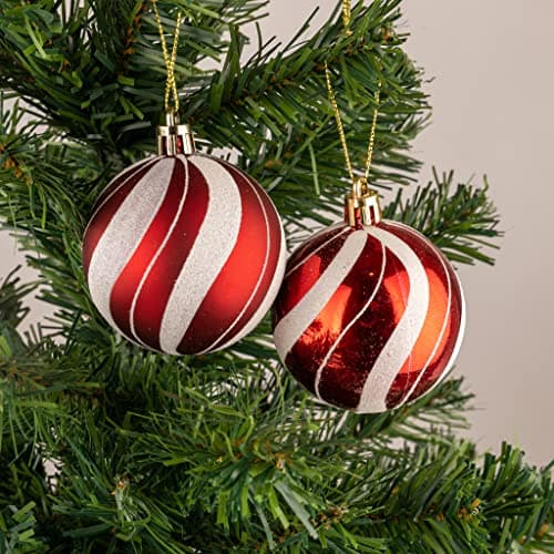 Image of 10cm/3Pcs Christmas Baubles Shatterproof Red White Candy Strips, Christmas Tree Decorations Ball Ornaments Balls Xmas Hanging Decorations Holiday Decor - Shiny,Matte,Glitter