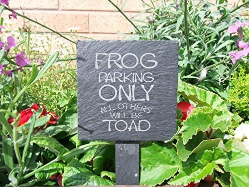 Image of Slate plant marker - "Frog parking only all others will be toad" - a fun addition to any garden