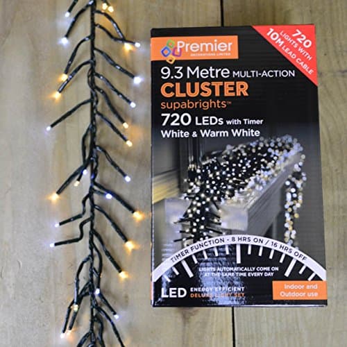 Image of 720 LED (9.3m) Premier Cluster Christmas Tree Lights & Timer - Cool & Warm White
