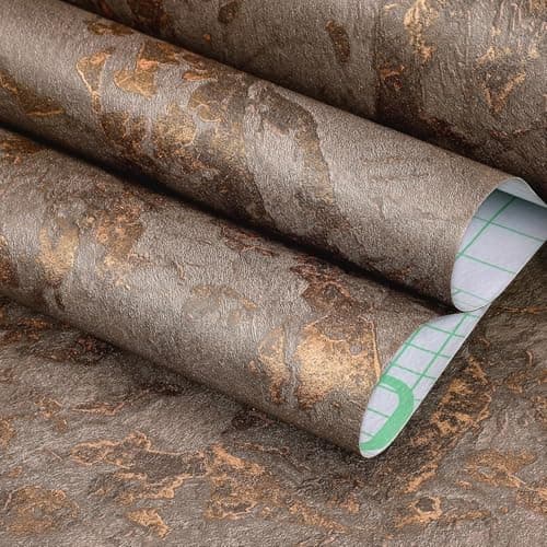 Image of FunStick Gold Brown Lava Stone Marble Wallpaper Stick on Vinyl Wrap for Kitchen Table Worktops Waterproof Stone Marble Sticky Back Plastic Cupboards Furniture Bedroom Wallpaper Gold Brown 30CMx5M