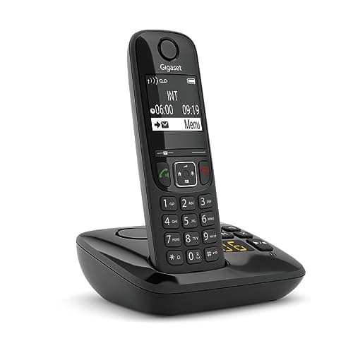 Image of Gigaset AS690A Easy to Use Cordless DECT Home Digital Telephone with Answering Machine, Speakerphone, Nuisance Call Block - Black/Grey (Single Pack)
