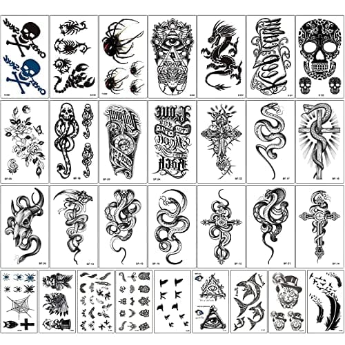 Image of Temporary Tattoos Stickers,30 Sheets Black Temporary Tattoo Stickers,3D Realistic Tattoo Stickers for Adult Women Men Kids,waterproof and Long Lasting body tattoos