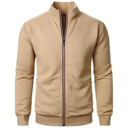 Image of AOTORR Mens Sweatshirts Fleece Jackets Full Zip Lightweight Long Sleeve Jacket Tracksuit Tops with Zip Pockets Khaki L
