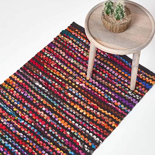 Image of HOMESCAPES Bohemian Style Folk Rug Handwoven Multi-Coloured Recycled Fleece Chindi Hallway Runner, 66 x 200 cm
