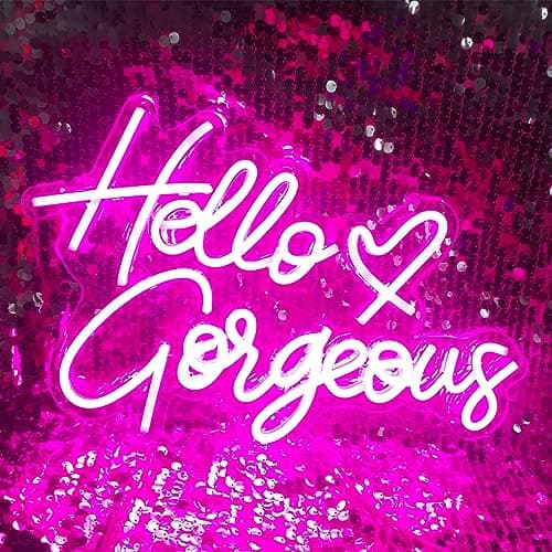Image of Hello Gorgeous Neon Sign Pink LED Neon Lights for Home Wedding Birthday Backdrop Bacelorette Party Wth Dimmable Switch(5V, 16.5"*11")