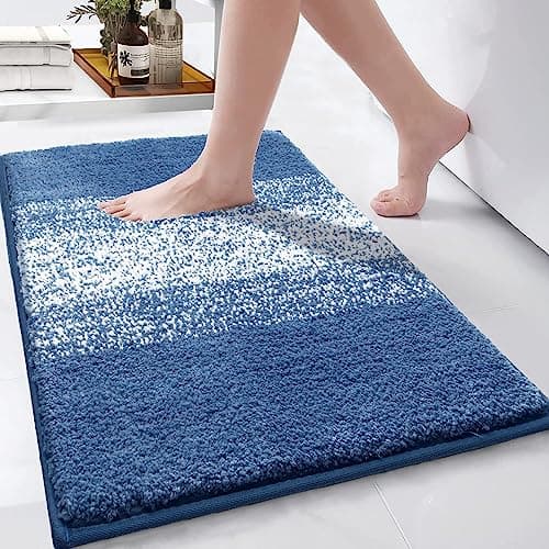 Image of Enyhom Microfiber Soft Bath Mats Non Slip Washable Shower Bathroom Mats Super Absorbent Bathroom Floor Mats(Blue, 60 x 90 cm)
