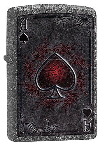 Image of Zippo Windproof Lighter - Model Ace of Spades - Iron Stone Finish with Colour Image - Refillable - Reusable - Windproof Design - Gift Box - Metal - Made in USA