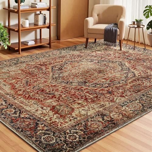 Image of Tuocal Machine Washable Rugs Living Room 120x170cm, Vintage Rug Boho Area Rugs, Non-Slip Carpet Low Pile Non-Shedding Short Low Pile Rugs for Bedroom Kitchen Dining Room Bathroom Kids Room