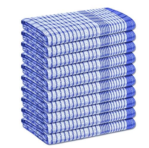 Image of A & B TRADERS Wonderdry Tea Towels Kitchen Pack of 10, Cotton Absorbent Long Lasting Catering Bar Dish Towel (Blue)