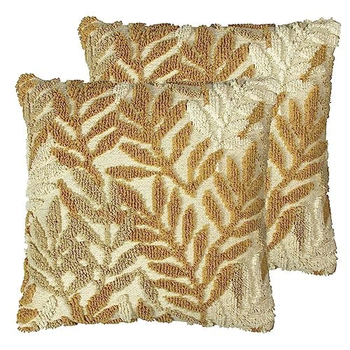 Image of furn. Caliko Botanical Tufted Feather Filled Cushion - Twin Pack, Natural/Ochre, 45 x 45cm