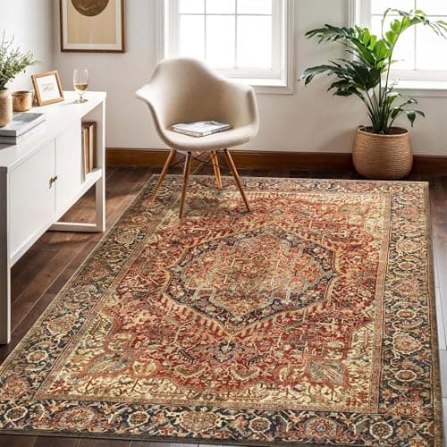Image of Hafaa Machine Washable Rugs Living Room 120 x 170 cm – Soft Short Pile Large Area Rugs For Bedroom Dining Room, Kitchen Carpet Non Slip Traditional Floral Design Vintage Boho Cashmere Rug, Majestic